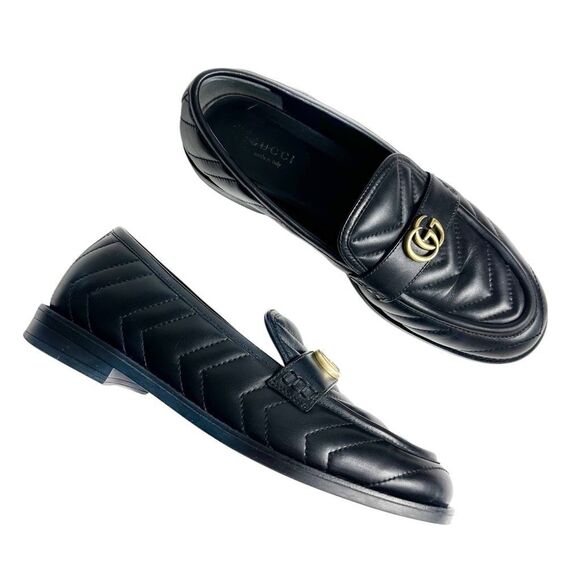 GUCCI Marmont Black Loafers 38.5 US 8 Matelasse Leather Quilted GG Logo - Picture 13 of 14